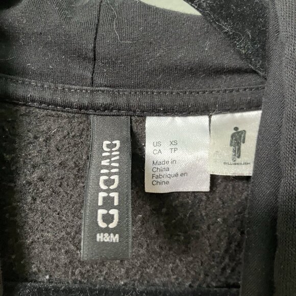 H&M Billie Eilish Hoodie Womens XS Oversized Baggy Divided Black Graphic Print - Picture 2 of 6